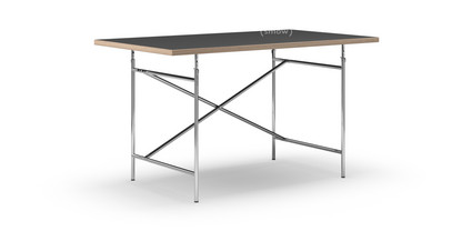 Table Eiermann Linoleum noir (Forbo 4023) avec bords en chêne|140 x 80 cm|Chromé|Vertical, décalé (Eiermann 2)|100 x 66 cm