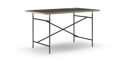 Table Eiermann Linoleum noir (Forbo 4023) avec bords en chêne|140 x 80 cm|Noir|Oblique, centré (Eiermann 1)|110 x 66 cm