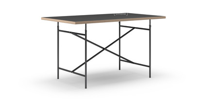 Table Eiermann Linoleum noir (Forbo 4023) avec bords en chêne|140 x 80 cm|Noir|Vertical, centré (Eiermann 2)|100 x 66 cm