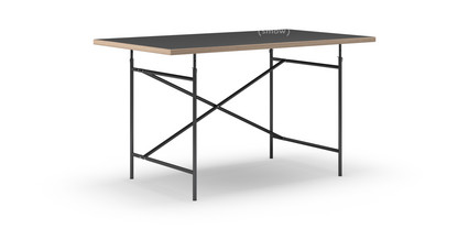 Table Eiermann Linoleum noir (Forbo 4023) avec bords en chêne|140 x 80 cm|Noir|Vertical, décalé (Eiermann 2)|100 x 66 cm