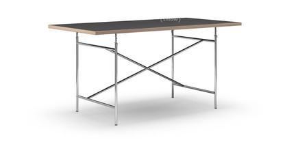Table Eiermann Linoleum noir (Forbo 4023) avec bords en chêne|160 x 80 cm|Chromé|Oblique, centré (Eiermann 1)|110 x 66 cm