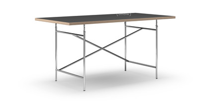 Table Eiermann Linoleum noir (Forbo 4023) avec bords en chêne|160 x 80 cm|Chromé|Oblique, décalé (Eiermann 1)|110 x 66 cm
