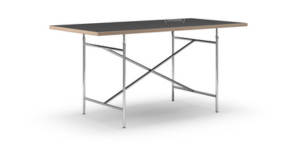 Table Eiermann Linoleum noir (Forbo 4023) avec bords en chêne|160 x 80 cm|Chromé|Vertical, centré (Eiermann 2)|100 x 66 cm