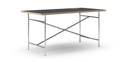 Table Eiermann Linoleum noir (Forbo 4023) avec bords en chêne|160 x 80 cm|Chromé|Vertical, centré (Eiermann 2)|135 x 66 cm
