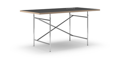 Table Eiermann Linoleum noir (Forbo 4023) avec bords en chêne|160 x 80 cm|Chromé|Vertical, décalé (Eiermann 2)|100 x 66 cm