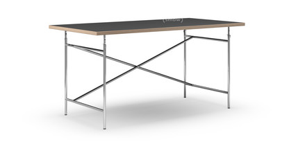 Table Eiermann Linoleum noir (Forbo 4023) avec bords en chêne|160 x 80 cm|Chromé|Vertical, décalé (Eiermann 2)|135 x 66 cm