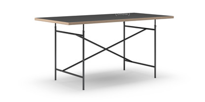 Table Eiermann Linoleum noir (Forbo 4023) avec bords en chêne|160 x 80 cm|Noir|Oblique, centré (Eiermann 1)|110 x 66 cm
