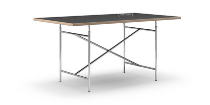 Table Eiermann Linoleum noir (Forbo 4023) avec bords en chêne|160 x 90 cm|Chromé|Vertical, centré (Eiermann 2)|100 x 66 cm