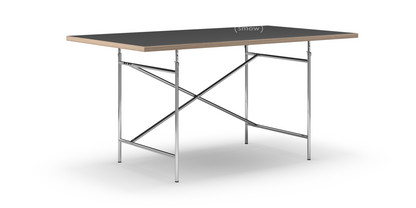 Table Eiermann Linoleum noir (Forbo 4023) avec bords en chêne|160 x 90 cm|Chromé|Vertical, décalé (Eiermann 2)|100 x 66 cm