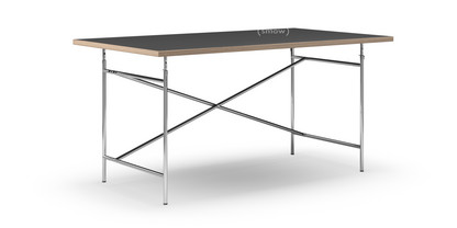 Table Eiermann Linoleum noir (Forbo 4023) avec bords en chêne|160 x 90 cm|Chromé|Vertical, décalé (Eiermann 2)|135 x 66 cm