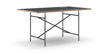 Table Eiermann Linoleum noir (Forbo 4023) avec bords en chêne|160 x 90 cm|Noir|Vertical, centré (Eiermann 2)|100 x 66 cm