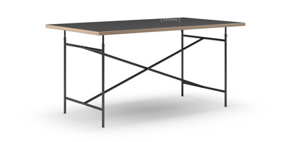 Table Eiermann Linoleum noir (Forbo 4023) avec bords en chêne|160 x 90 cm|Noir|Vertical, centré (Eiermann 2)|135 x 66 cm