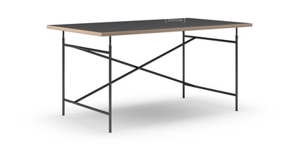Table Eiermann Linoleum noir (Forbo 4023) avec bords en chêne|160 x 90 cm|Noir|Vertical, décalé (Eiermann 2)|135 x 78 cm
