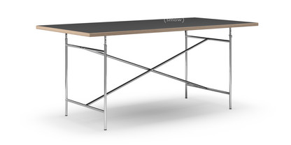 Table Eiermann Linoleum noir (Forbo 4023) avec bords en chêne|180 x 90 cm|Chromé|Vertical, centré (Eiermann 2)|135 x 66 cm