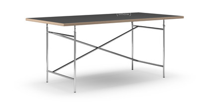 Table Eiermann Linoleum noir (Forbo 4023) avec bords en chêne|180 x 90 cm|Chromé|Vertical, décalé (Eiermann 2)|135 x 66 cm