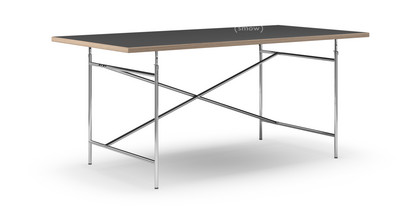 Table Eiermann Linoleum noir (Forbo 4023) avec bords en chêne|180 x 90 cm|Chromé|Vertical, décalé (Eiermann 2)|135 x 78 cm