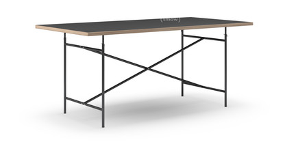 Table Eiermann Linoleum noir (Forbo 4023) avec bords en chêne|180 x 90 cm|Noir|Vertical, centré (Eiermann 2)|135 x 66 cm
