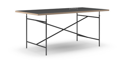 Table Eiermann Linoleum noir (Forbo 4023) avec bords en chêne|180 x 90 cm|Noir|Vertical, centré (Eiermann 2)|135 x 78 cm