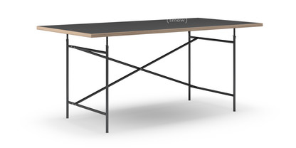 Table Eiermann Linoleum noir (Forbo 4023) avec bords en chêne|180 x 90 cm|Noir|Vertical, décalé (Eiermann 2)|135 x 66 cm