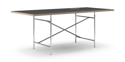 Table Eiermann Linoleum noir (Forbo 4023) avec bords en chêne|200 x 90 cm|Chromé|Oblique, centré (Eiermann 1)|110 x 66 cm