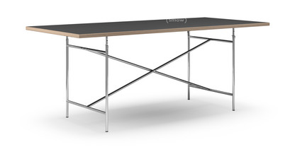 Table Eiermann Linoleum noir (Forbo 4023) avec bords en chêne|200 x 90 cm|Chromé|Vertical, centré (Eiermann 2)|135 x 66 cm