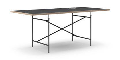 Table Eiermann Linoleum noir (Forbo 4023) avec bords en chêne|200 x 90 cm|Noir|Oblique, centré (Eiermann 1)|110 x 66 cm