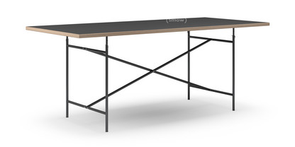 Table Eiermann Linoleum noir (Forbo 4023) avec bords en chêne|200 x 90 cm|Noir|Vertical, centré (Eiermann 2)|135 x 66 cm