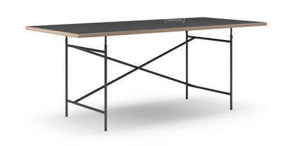 Table Eiermann Linoleum noir (Forbo 4023) avec bords en chêne|200 x 90 cm|Noir|Vertical, décalé (Eiermann 2)|135 x 66 cm