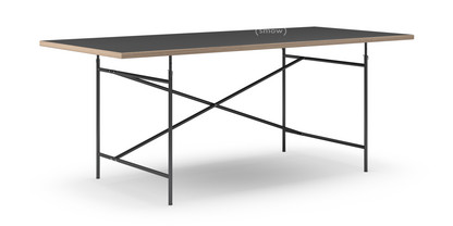 Table Eiermann Linoleum noir (Forbo 4023) avec bords en chêne|200 x 90 cm|Noir|Vertical, décalé (Eiermann 2)|135 x 78 cm