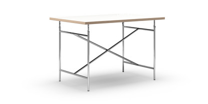 Table Eiermann Mélaminé blanc avec bords chêne|120 x 80 cm|Chromé|Vertical, centré (Eiermann 2)|100 x 66 cm