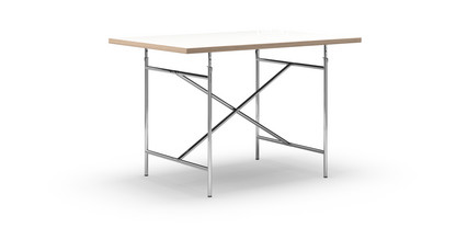 Table Eiermann Mélaminé blanc avec bords chêne|120 x 80 cm|Chromé|Vertical, centré (Eiermann 2)|80 x 66 cm