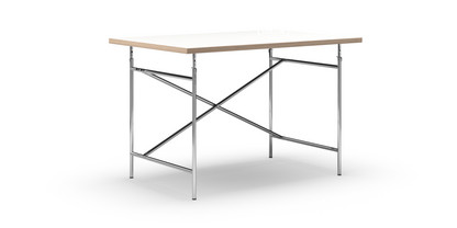 Table Eiermann Mélaminé blanc avec bords chêne|120 x 80 cm|Chromé|Vertical, décalé (Eiermann 2)|100 x 66 cm