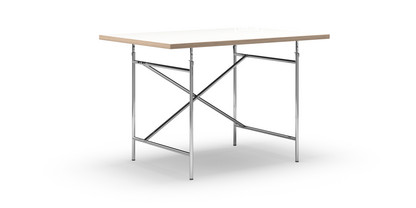 Table Eiermann Mélaminé blanc avec bords chêne|120 x 80 cm|Chromé|Vertical, décalé (Eiermann 2)|80 x 66 cm