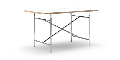 Table Eiermann Mélaminé blanc avec bords chêne|140 x 80 cm|Chromé|Vertical, centré (Eiermann 2)|100 x 66 cm