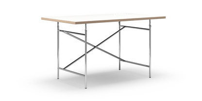 Table Eiermann Mélaminé blanc avec bords chêne|140 x 80 cm|Chromé|Vertical, décalé (Eiermann 2)|100 x 66 cm