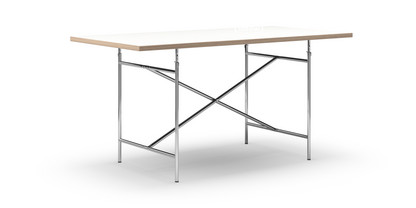 Table Eiermann Mélaminé blanc avec bords chêne|160 x 80 cm|Chromé|Vertical, centré (Eiermann 2)|100 x 66 cm