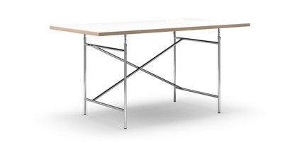 Table Eiermann Mélaminé blanc avec bords chêne|160 x 80 cm|Chromé|Vertical, décalé (Eiermann 2)|100 x 66 cm