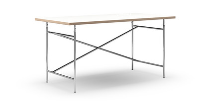 Table Eiermann Mélaminé blanc avec bords chêne|160 x 80 cm|Chromé|Vertical, décalé (Eiermann 2)|135 x 66 cm