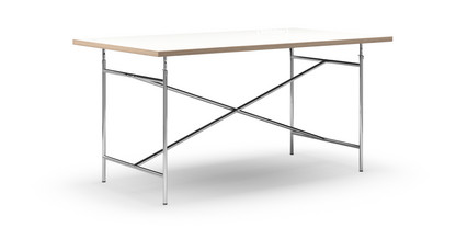 Table Eiermann Mélaminé blanc avec bords chêne|160 x 90 cm|Chromé|Vertical, centré (Eiermann 2)|135 x 66 cm