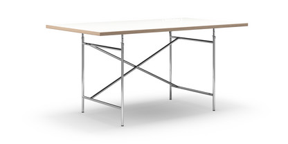 Table Eiermann Mélaminé blanc avec bords chêne|160 x 90 cm|Chromé|Vertical, décalé (Eiermann 2)|100 x 66 cm