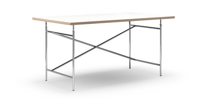 Table Eiermann Mélaminé blanc avec bords chêne|160 x 90 cm|Chromé|Vertical, décalé (Eiermann 2)|135 x 66 cm