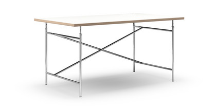 Table Eiermann Mélaminé blanc avec bords chêne|160 x 90 cm|Chromé|Vertical, décalé (Eiermann 2)|135 x 78 cm