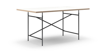 Table Eiermann Mélaminé blanc avec bords chêne|160 x 90 cm|Noir|Oblique, décalé (Eiermann 1)|110 x 66 cm