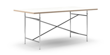 Table Eiermann Mélaminé blanc avec bords chêne|180 x 90 cm|Chromé|Vertical, centré (Eiermann 2)|135 x 66 cm