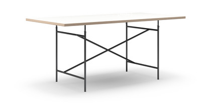 Table Eiermann Mélaminé blanc avec bords chêne|180 x 90 cm|Noir|Oblique, centré (Eiermann 1)|110 x 66 cm