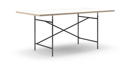 Table Eiermann Mélaminé blanc avec bords chêne|180 x 90 cm|Noir|Oblique, décalé (Eiermann 1)|110 x 66 cm