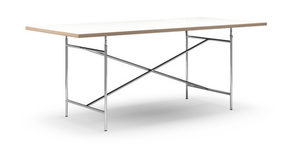 Table Eiermann Mélaminé blanc avec bords chêne|200 x 90 cm|Chromé|Vertical, centré (Eiermann 2)|135 x 66 cm