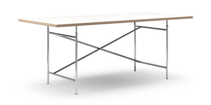 Table Eiermann Mélaminé blanc avec bords chêne|200 x 90 cm|Chromé|Vertical, décalé (Eiermann 2)|135 x 66 cm