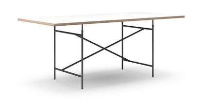 Table Eiermann Mélaminé blanc avec bords chêne|200 x 90 cm|Noir|Oblique, centré (Eiermann 1)|110 x 66 cm