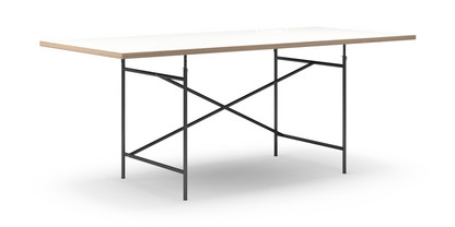 Table Eiermann Mélaminé blanc avec bords chêne|200 x 90 cm|Noir|Oblique, décalé (Eiermann 1)|110 x 66 cm